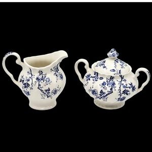 Vintage Beautiful Johnson Brothers Ironstone Creamer & Sugar Bowl - Old Bradbury